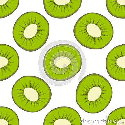 Cartoon fresh kiwi fruits in flat style seamless pattern food summer design vector illustration. Vector Illustration