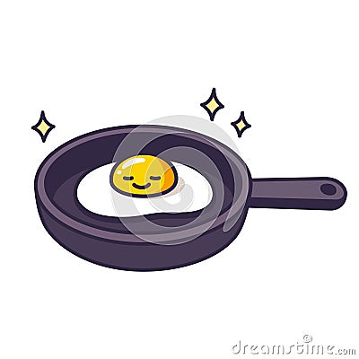 Cartoon fried egg on skillet Vector Illustration