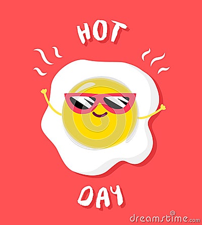 Cartoon fried egg in sunglasses. Hot day. Vector illustration Vector Illustration