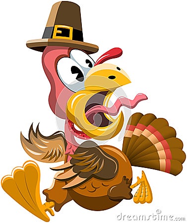 Cartoon Frightened Turkey Escaping Thanksgiving Day Vector Illustration