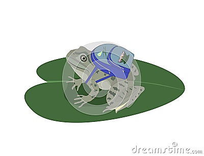 Cartoon frog with backpack. Traveler concept. Vector Illustration