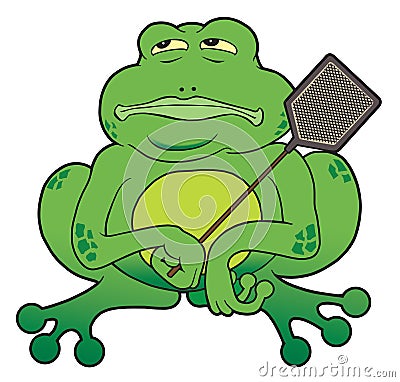 Cartoon Frog With Fly Swatter Vector Illustration