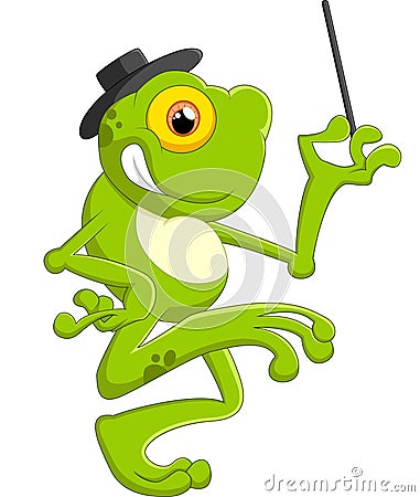 Cartoon frog holding magic wand Vector Illustration