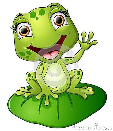 Cartoon frog sitting on the leaf Vector Illustration