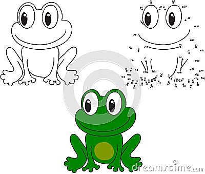 Cartoon frog. Vector illustration. Coloring and dot to dot game Vector Illustration