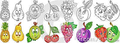 Cartoon Fruits set Vector Illustration