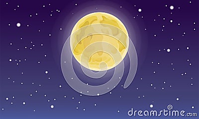 Cartoon full moon on dark starry night sky. starry and moon night backdrop. bright moon beautiful sky and stars. Vector Vector Illustration