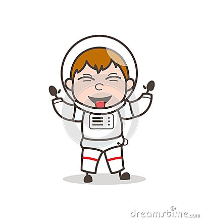 Cartoon Funny Astronaut Laughing and Teasing Tongue Vector Illustration Stock Photo