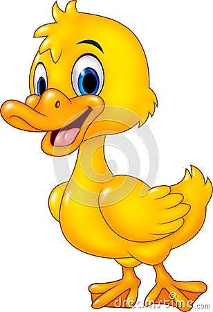 Cartoon funny baby duck posing isolated on white background Vector Illustration