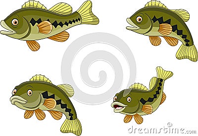 Cartoon funny bass fish collection Vector Illustration