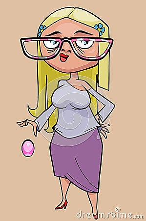 Cartoon Funny Blonde Woman With Big Glasses Stock Vector - Image: 70780507