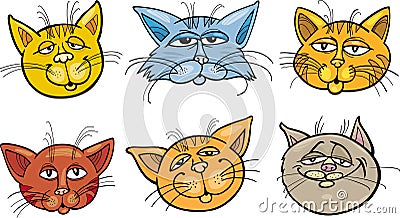 Cartoon funny cats heads set Vector Illustration
