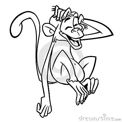 Cartoon funny chimpanzee monkey outlines. Vector illustration of monkey mascot isolated line art. Vector Illustration