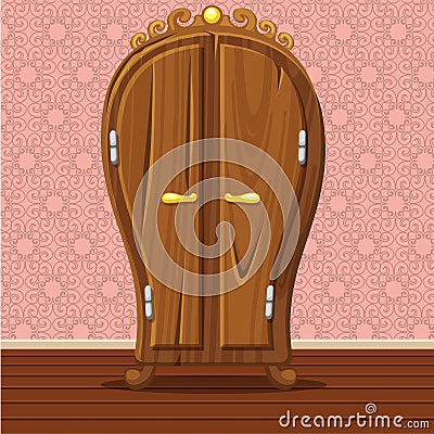 Cartoon funny closed Retro wardrobe Vector Illustration