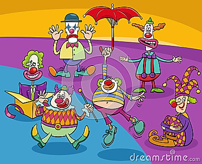 Cartoon funny clowns and comedians characters group Vector Illustration