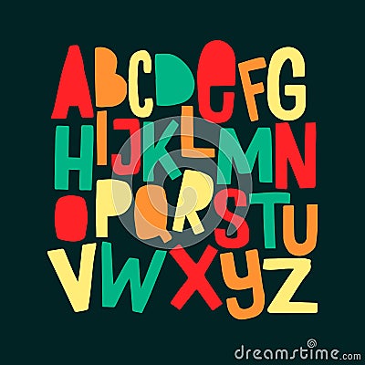 Cartoon funny comics font. Hand drawn colorful letters. Vector Illustration