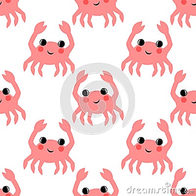 Cartoon funny crab seamless pattern. Vector Illustration