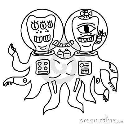 Cartoon funny, crazy alien or monster outline Vector Illustration