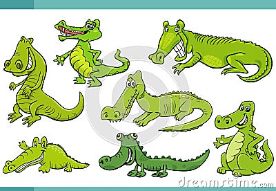 cartoon funny crocodiles comic animal characters set Vector Illustration