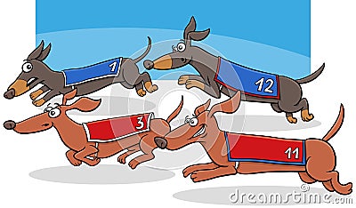 Cartoon funny dachshund purebred dogs race Vector Illustration