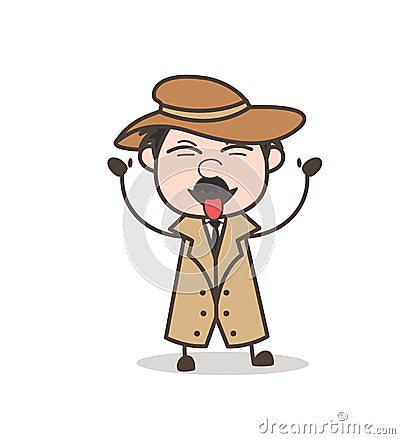 Cartoon Funny Detective Laughing and Teasing Tongue Vector Illustration Stock Photo