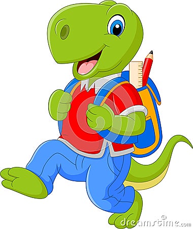 Cartoon funny dinosaur with backpack Vector Illustration