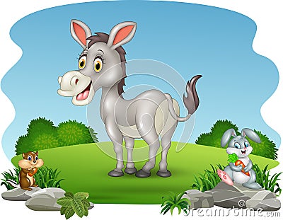 Cartoon funny donkey with nature background Vector Illustration