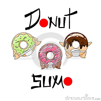 Cartoon funny donut asian sumo with chocolate Vector Illustration