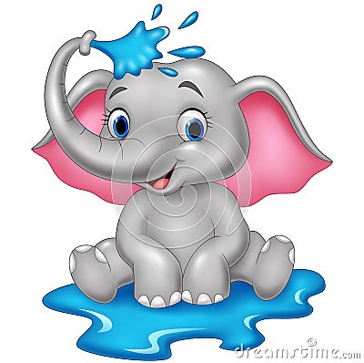 Cartoon funny elephant spraying water Vector Illustration