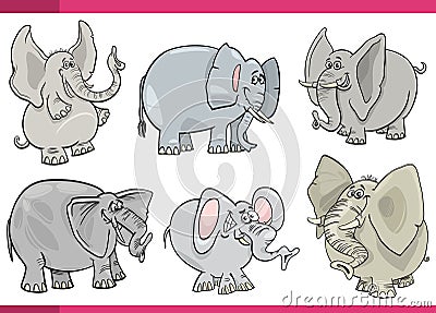 cartoon funny elephants comic characters set Vector Illustration