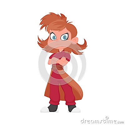 Cartoon funny and fabulous Chinese warrior girl. Cartoon style Vector Illustration