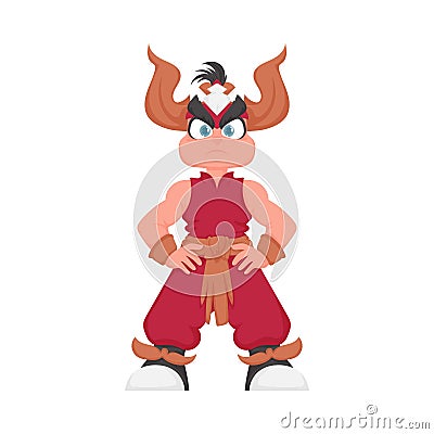 Cartoon funny and fabulous Chinese warrior girl. Cartoon style Vector Illustration