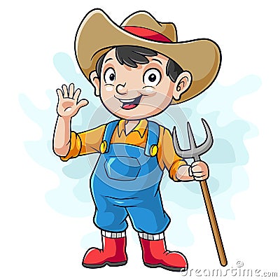 Cartoon funny farmer isolated on white background Vector Illustration