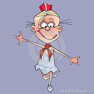 Cartoon funny girl pioneer with a red tie and in a cap Vector Illustration