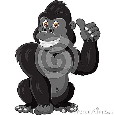 Cartoon funny gorilla giving thumb up Vector Illustration