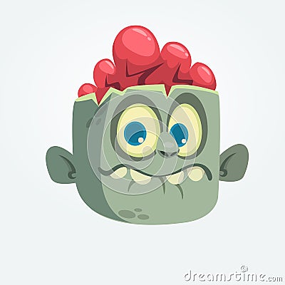 Cartoon funny gray zombie head surprised expression. Halloween vector illustration. Vector Illustration