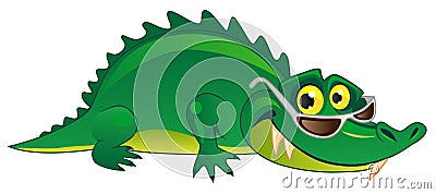 Cartoon funny green crocodile in sun glasses Vector Illustration