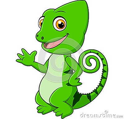 Cartoon funny green lizard posing Vector Illustration