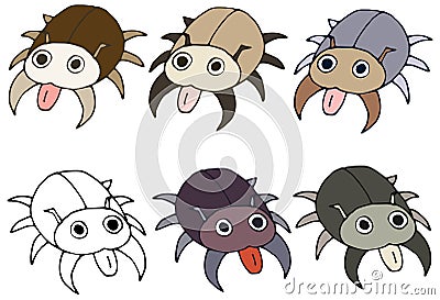 Cartoon funny happy color bug monster hand draw set print Vector Illustration