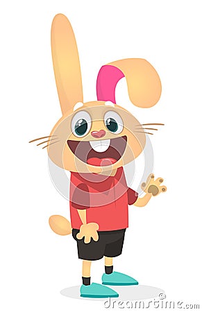 Cartoon funny and happy rabbit wearing modern fancy style clothes. Vector illustration of easter bunny hare isolated Vector Illustration