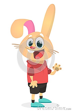 Cartoon funny and happy rabbit wearing modern fancy style clothes. Vector illustration of easter bunny hare isolated Vector Illustration