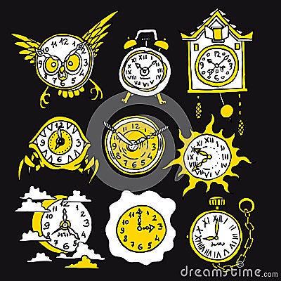 Cartoon funny icons with watch Vector Illustration