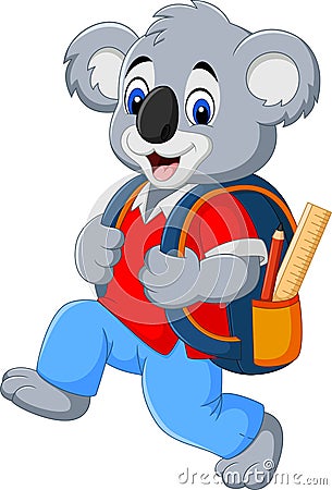 Cartoon funny koala with backpack Vector Illustration