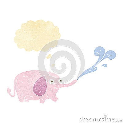 cartoon funny little elephant squirting water with thought bubbl Stock Photo