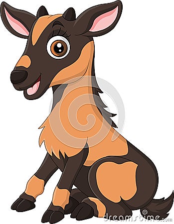 Cartoon funny little goat sitting Vector Illustration