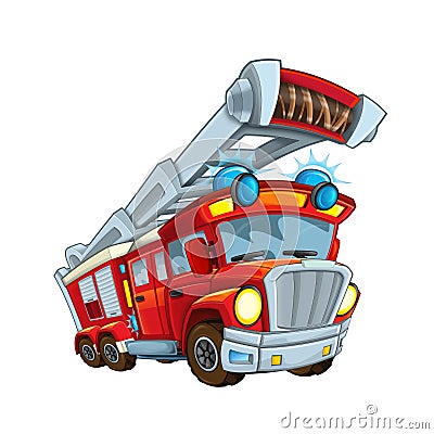 Cartoon funny looking fireman truck in action Cartoon Illustration