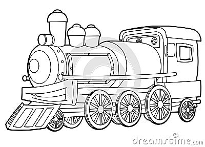 Cartoon funny looking steam train - vector coloring page - isolated Vector Illustration