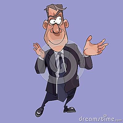 Cartoon funny man in a suit with tie shows hands Vector Illustration