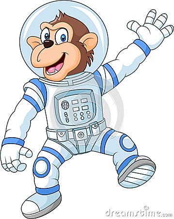 Cartoon funny monkey wearing astronaut costume Vector Illustration