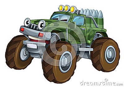 Cartoon funny off road military truck car with bullets ammo Cartoon Illustration